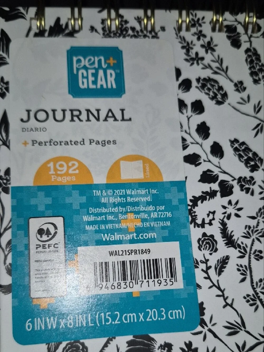 Pen+Gear Floral Spiral Journal in Black and White